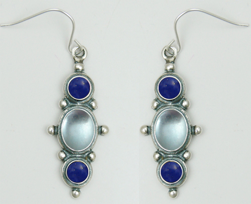 Sterling Silver Drop Dangle Earrings With Blue Topaz And Lapis Lazuli